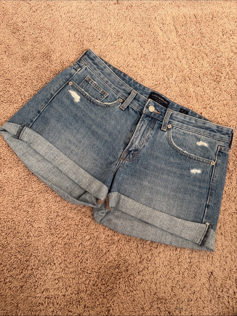 Lucky Brand Distressed Rolled Hem Denim Shorts in Light Blue